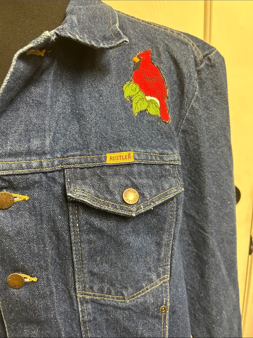 RUSTLER Large Jean jacket with handmade bird design, EUC - Picture 12 of 12